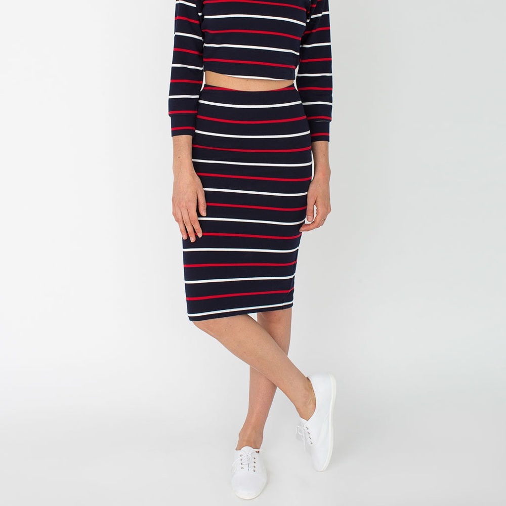 American Apparel Striped Ponte Mid-length Pencil Skirt